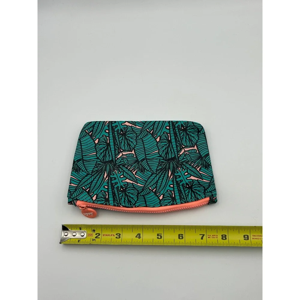 Ipsy Tropical Palm Leaf Makeup Bag Teal Pink Zippered Cosmetic Pouch